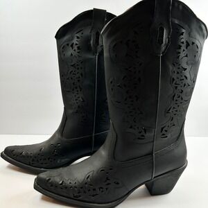 Roper Alisa Womens Black Cutout Western Cowboy Boots Snip toe Size 8